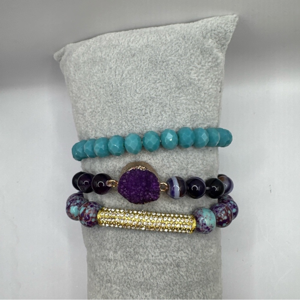 Ryze Elegant Purple And Blue Beaded Bracelet Set